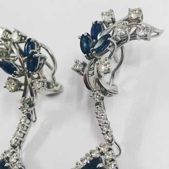 Pendientes largos con diamantes y zafiros 2