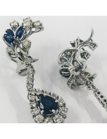 Pendientes largos con diamantes y zafiros