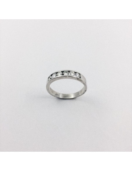 Anillo media alianza de oro blanco y brillantes