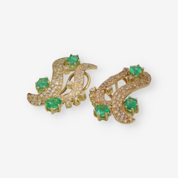 Pendientes de oro 18kt con brillantes y esmeraldas 2