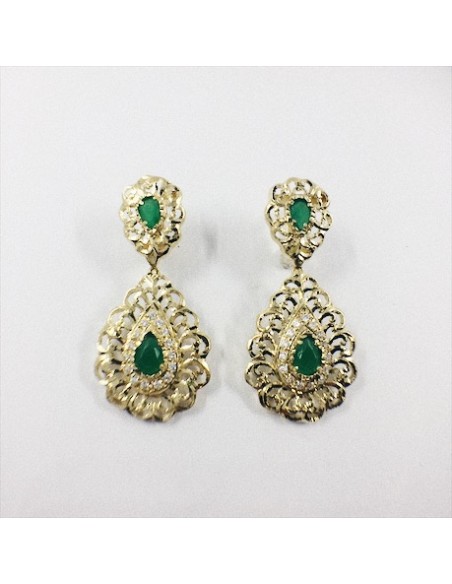 Pendientes de oro, brillantes y esmeraldas