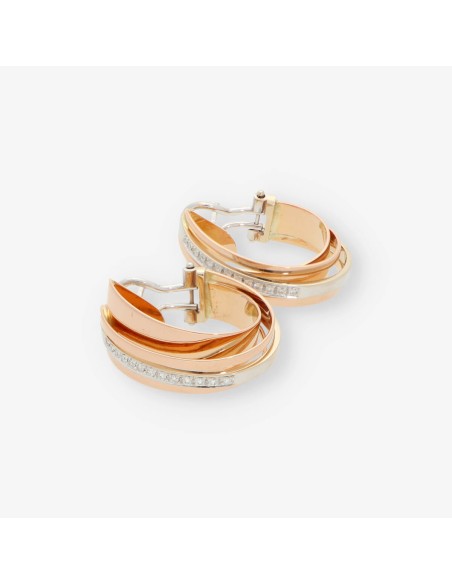 Pendientes aro en oro rosa 18kt y brillantes