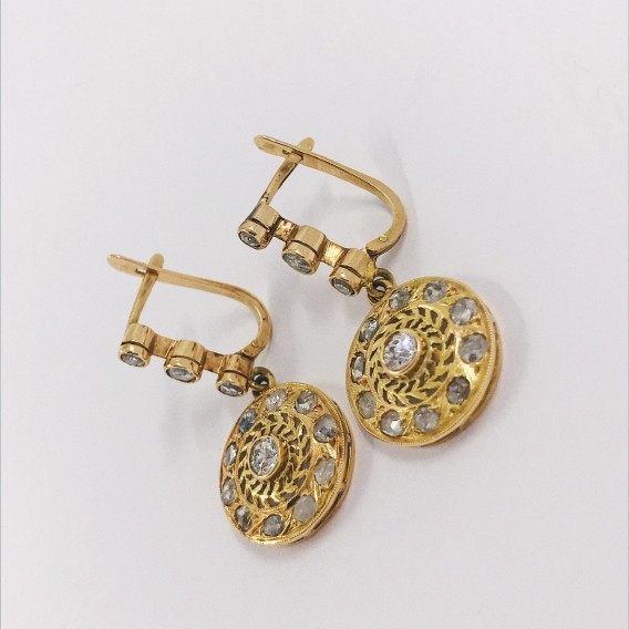 Pendientes vintage en oro 18kt con diamantes