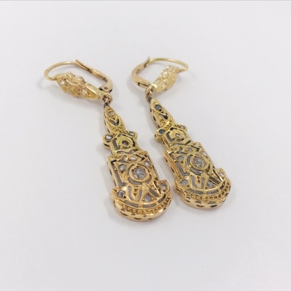 Pendientes vintage en oro 18kt con diamantes