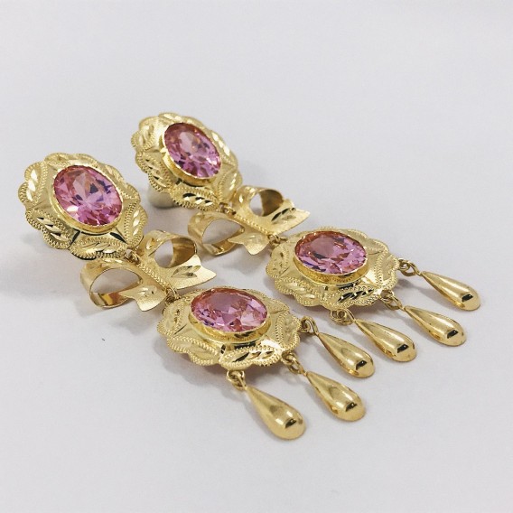 Pendientes largos vintage en oro 18kt