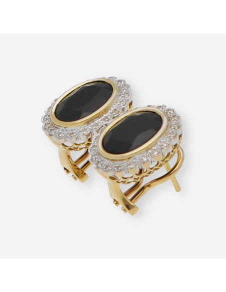 Pendientes rosetÃ³n con piedra azul y brillantes