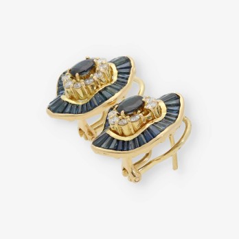 Pendientes en oro 18kt con Brillantes y zafiros 2