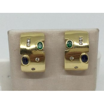 Pendientes de oro con brillantes, esmeralda y zafiro