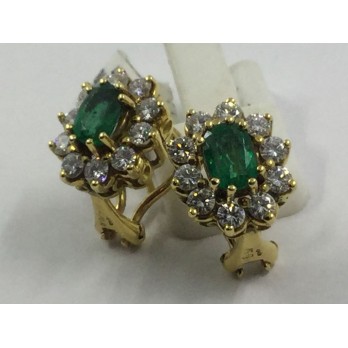 Pendientes rosetÃ³n de oro con brillantes y esmeraldas