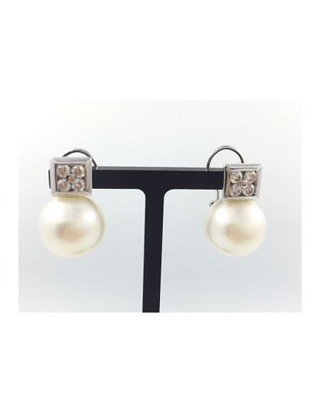 Pendientes tu y yo en oro blanco, brillantes y perla cultivada