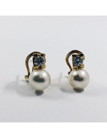 Pendientes tu y yo en oro, perlas y diamantes