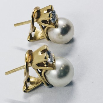 Pendientes tu y yo en oro, perlas y diamantes 2