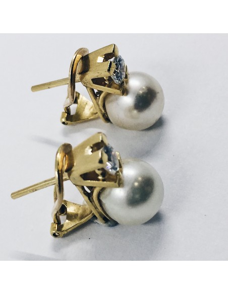 Pendientes tu y yo en oro, perlas y diamantes