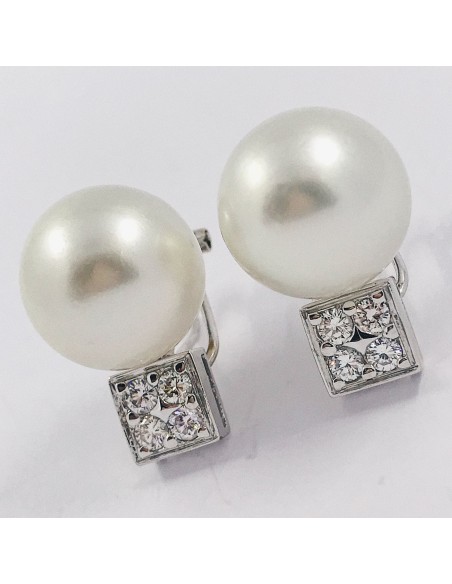 Pendientes en oro blanco 18kt con brillantes y perla