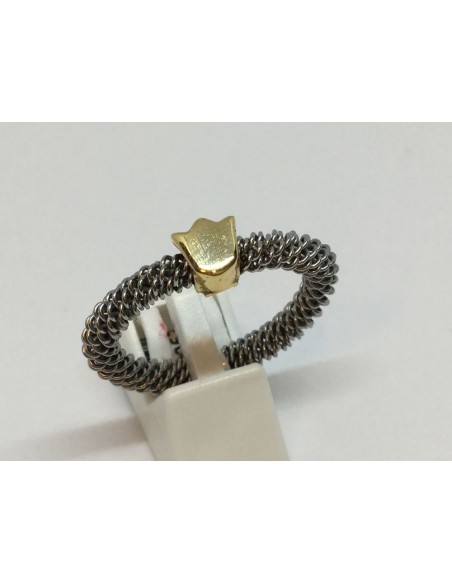 Sortija Tous en acero y oro con tulipÃ¡n en el centro