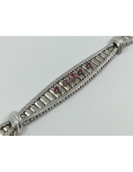 Pulsera en oro blanco mate y brillo con piedras de color.