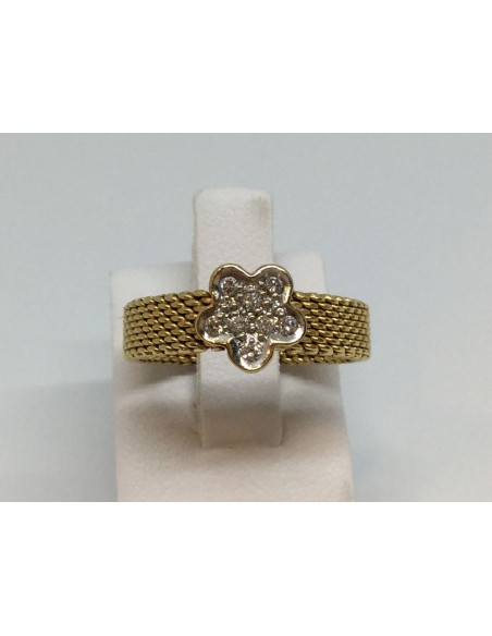 Sortija Tous en malla de oro y centro de flor en oro blanco y  brillantes