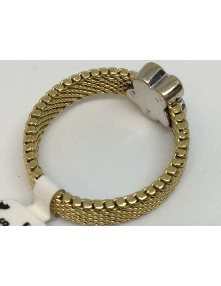 Sortija Tous en malla de oro y centro de flor en oro blanco y  brillantes