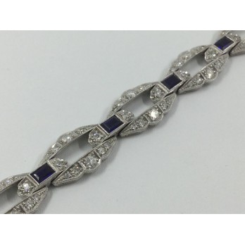 Pulsera art decÃ³ en platino, brillantes y zafiros 2