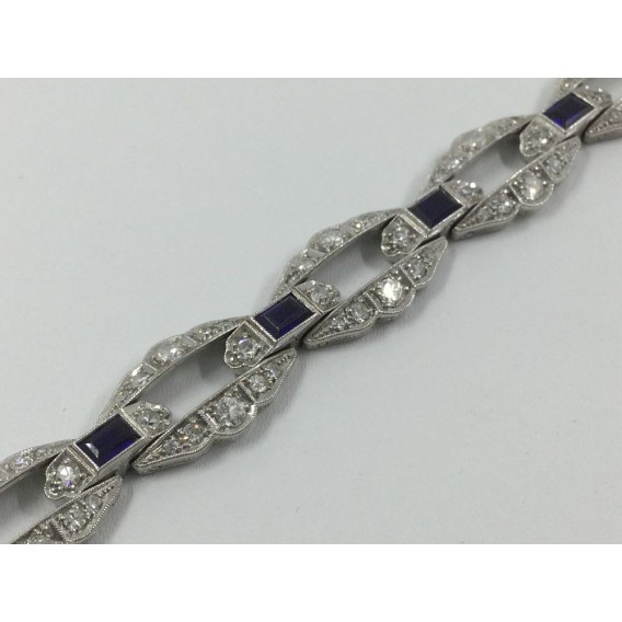 Pulsera art decÃ³ en platino, brillantes y zafiros