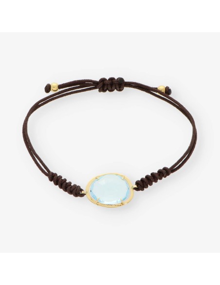 Pulsera de cordÃ³n trenzado con oro 18kt y piedra azul