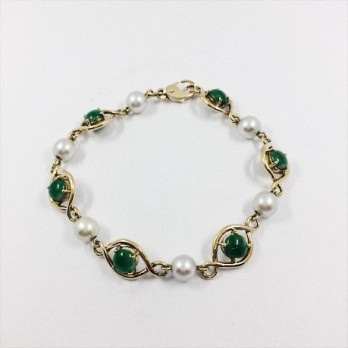 Pulsera de oro con perlitas y jade