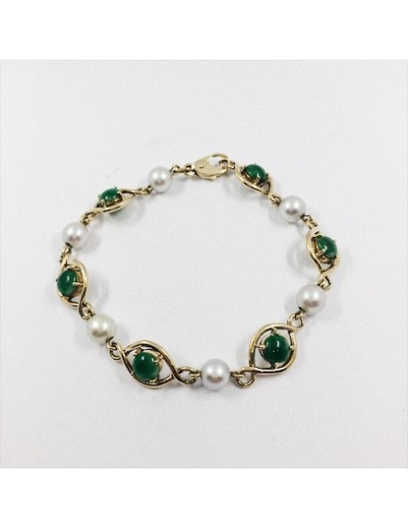 Pulsera de oro con perlitas y jade