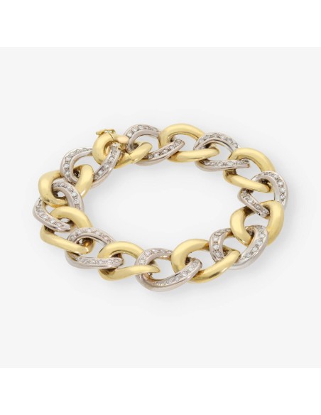 Pulsera barbada en oro bicolor 18kt con brillantes