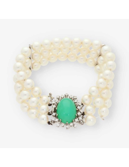 Pulsera en oro blanco 18kt con brillantes y perlas