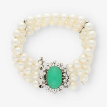 Pulsera en oro blanco 18kt con brillantes y perlas 2