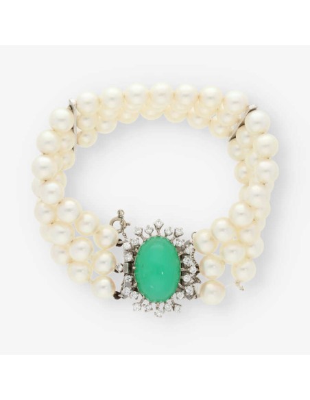 Pulsera en oro blanco 18kt con brillantes y perlas