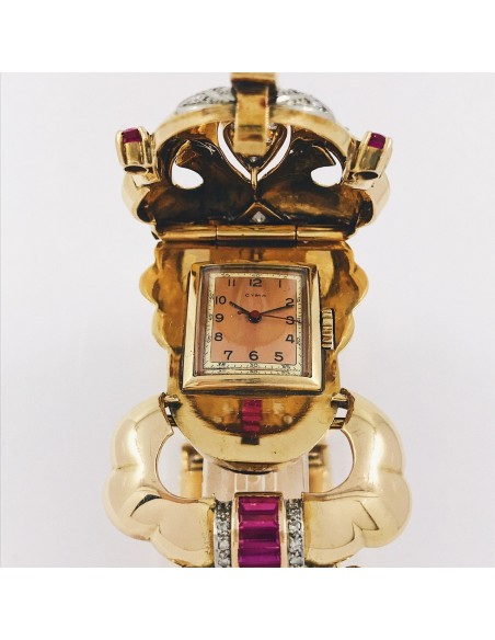 Pulsera reloj vintage en oro 18kt con brillantes