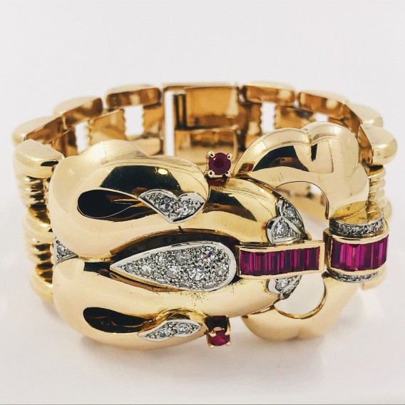 Pulsera reloj vintage en oro 18kt con brillantes