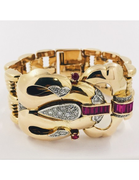 Pulsera reloj vintage en oro 18kt con brillantes
