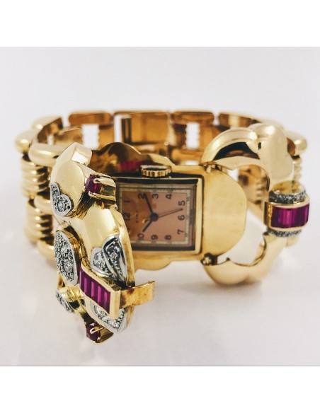 Pulsera reloj vintage en oro 18kt con brillantes