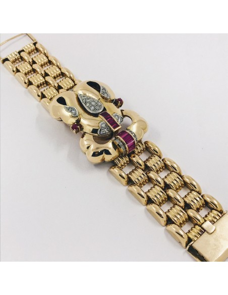 Pulsera reloj vintage en oro 18kt con brillantes