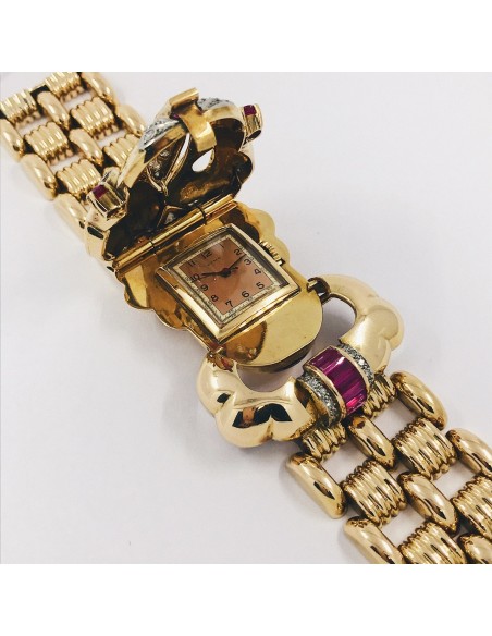 Pulsera reloj vintage en oro 18kt con brillantes
