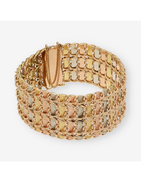 Pulsera ancha de oro tricolor 18kt