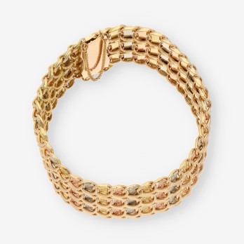 Pulsera ancha de oro tricolor 18kt 2