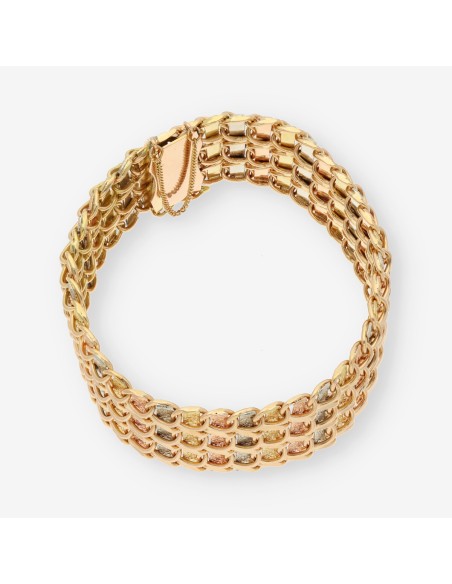 Pulsera ancha de oro tricolor 18kt