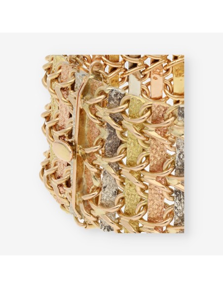 Pulsera ancha de oro tricolor 18kt