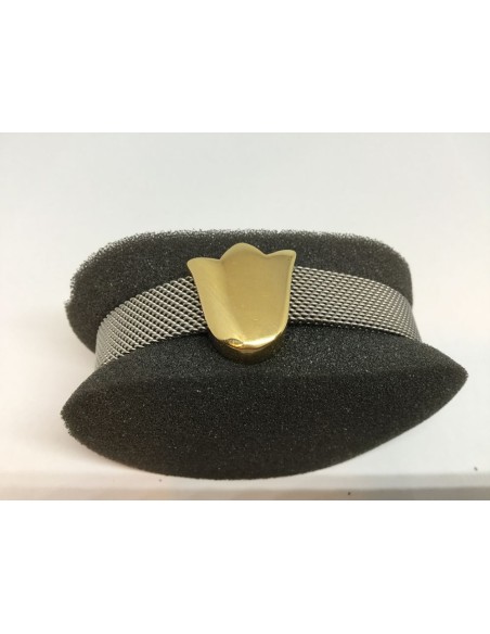 Pulsera Tous en malla de acero y tulipÃ¡n de oro