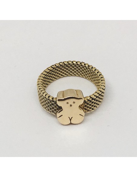 Sortija Tous en malla de oro con osito central tambiÃ©n en oro