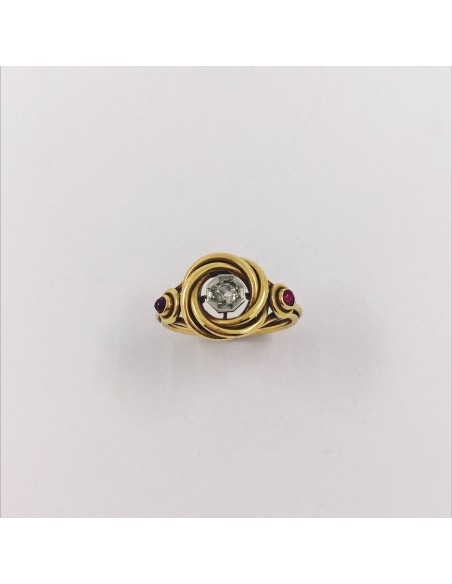 Anillo en oro 18kt con brillante y piedra roja