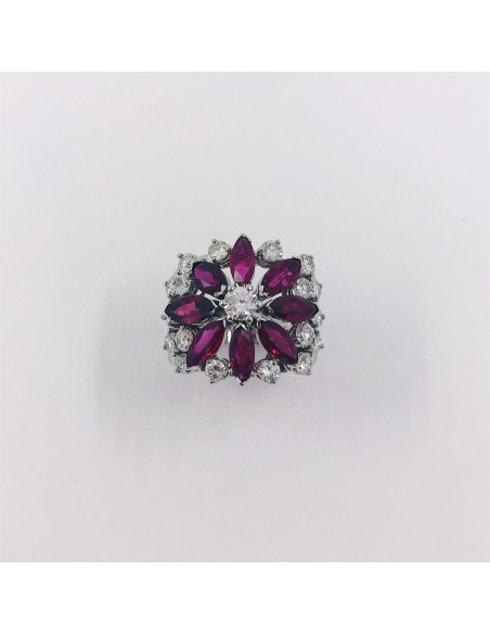 Anillo en oro blanco 18kt con brillantes y rubÃ­s