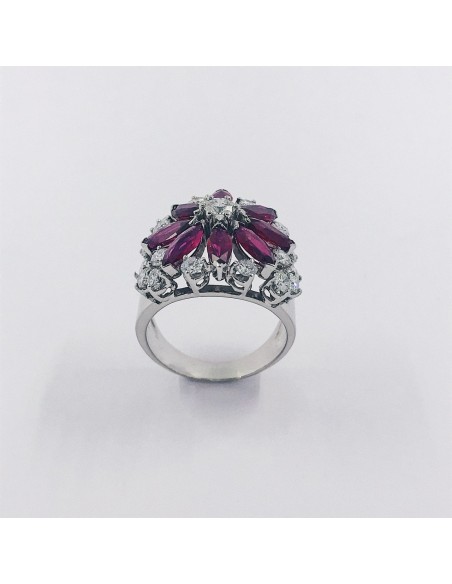 Anillo en oro blanco 18kt con brillantes y rubÃ­s