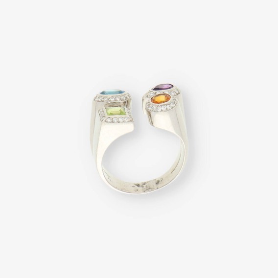 Anillo en oro blanco 18kt con brillantes y piedras semipreciosas