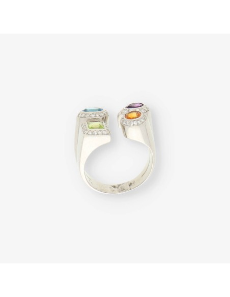 Anillo en oro blanco 18kt con brillantes y piedras semipreciosas