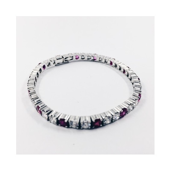 Pulsera riviÃ¨re en oro blanco, diamantes y piedras de color