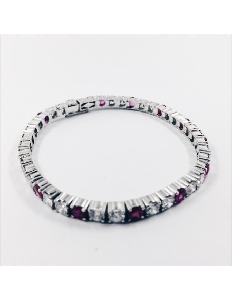 Pulsera riviÃ¨re en oro blanco, diamantes y piedras de color